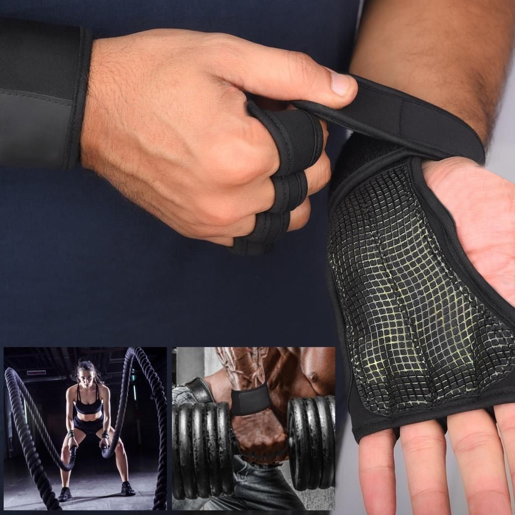 Ventilated Weightlifting Gloves Workout Gloves for Men & Women with Built-in Wrist Wraps Fingerless Gym Gloves for Men Perfect for Exercise Fitness, Weight Lifting, Cross Training