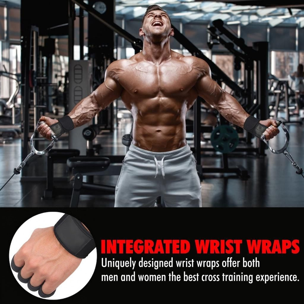 Ventilated Weightlifting Gloves Workout Gloves for Men & Women with Built-in Wrist Wraps Fingerless Gym Gloves for Men Perfect for Exercise Fitness, Weight Lifting, Cross Training